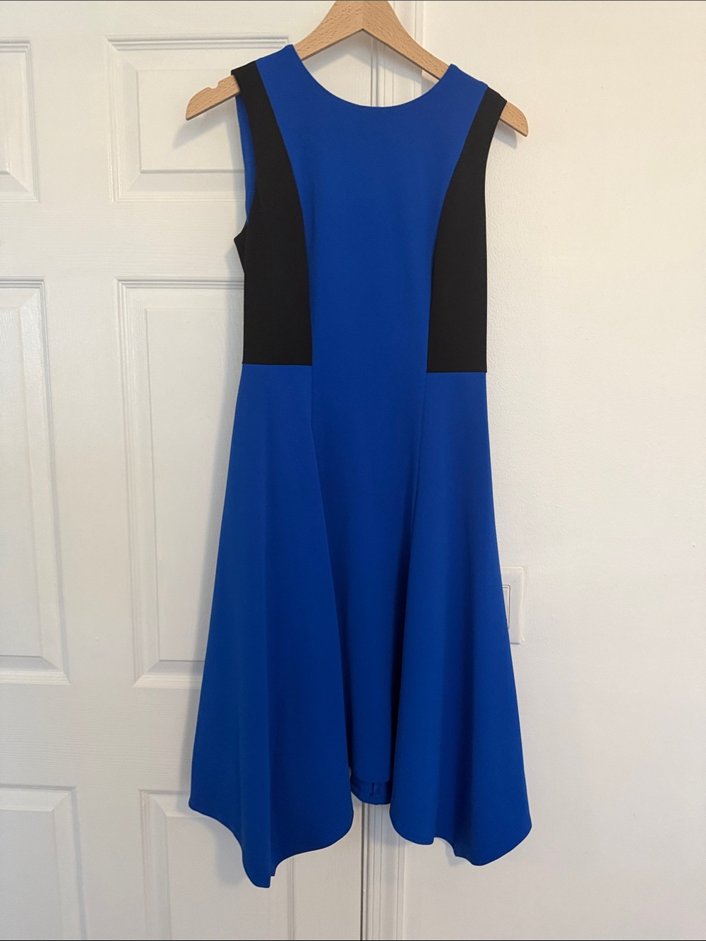 DKNY Royal Blue and Black Asymmetrical Fit-and-Flare Dress